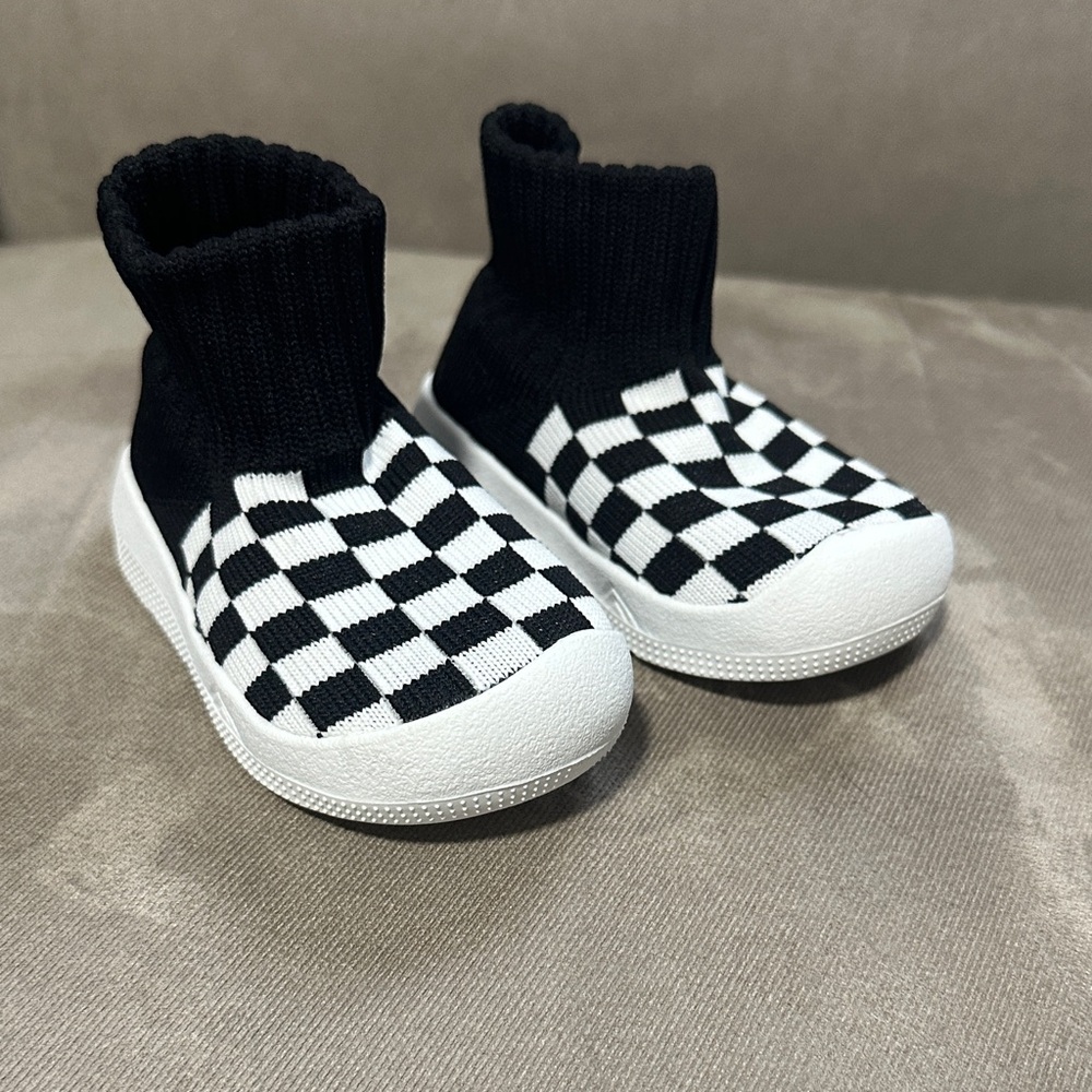 Ash Kids Black & White Checker Knit Sock Sneakers